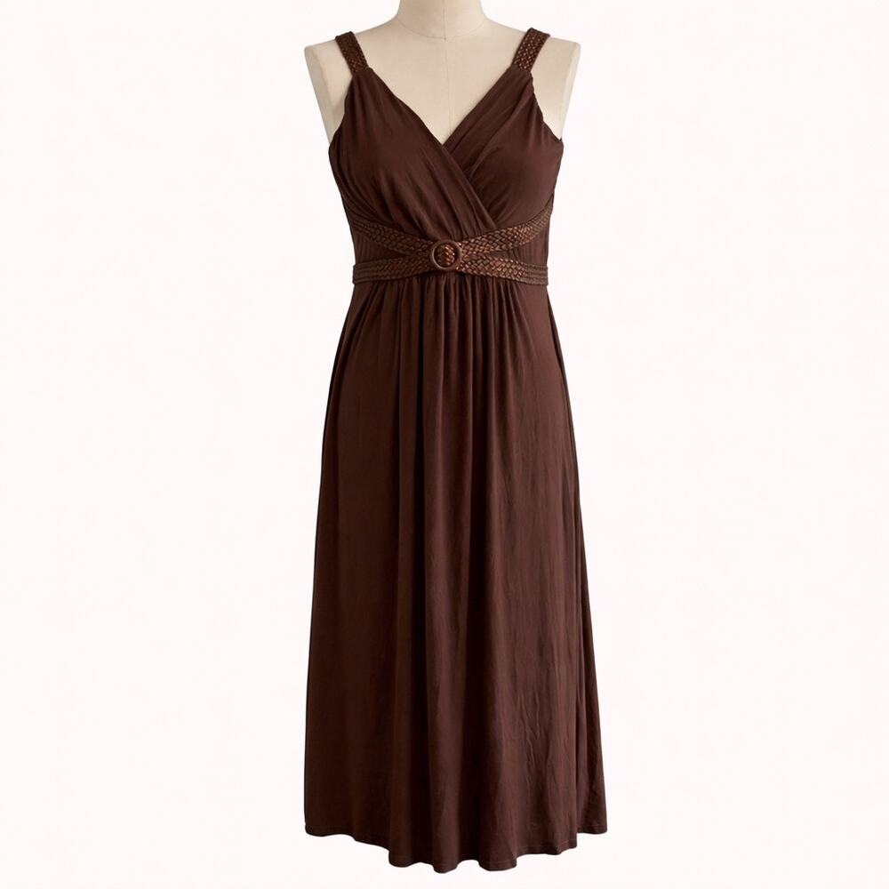 Vintage 2000s Kaelyn-Max Y2K Brown Midi Braided Fairy Tank Dress Boho Romantic